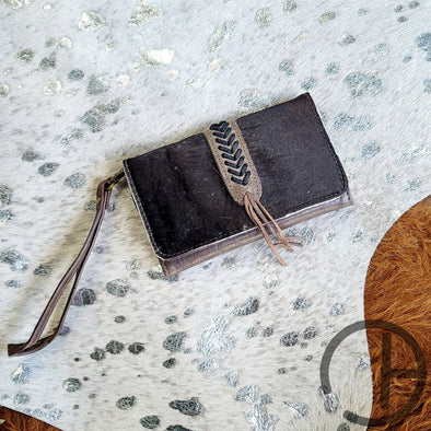 Chocolate Cowhide Braided Clutch/ Wallet
