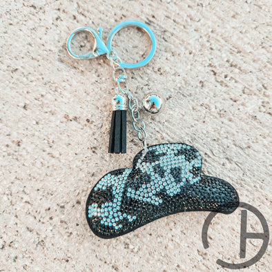 Cow Print Hat Bling Keychain