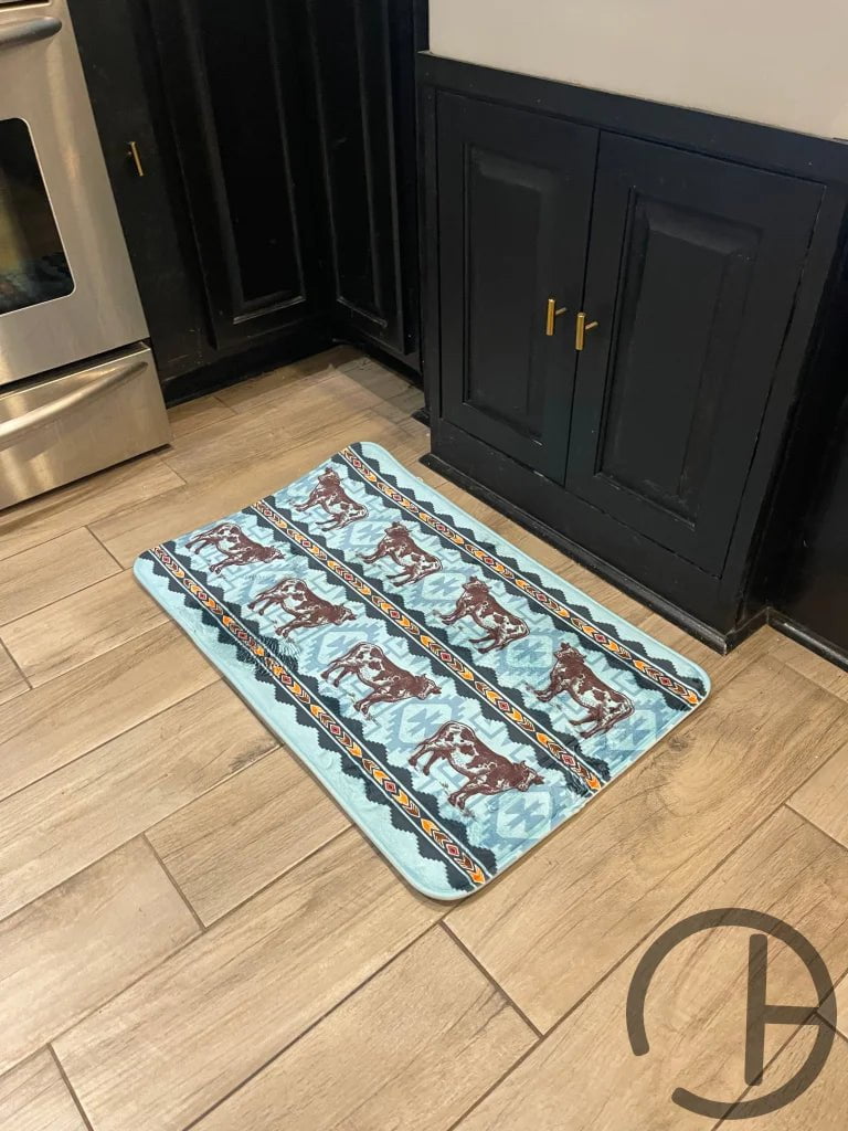 Cow Teal Floor Mat