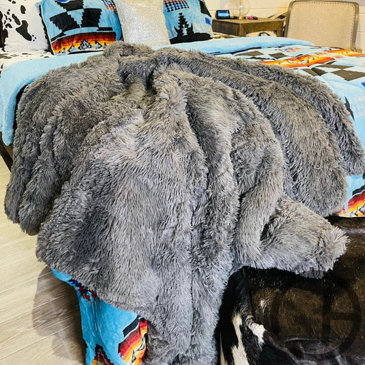 Gray 50 Shades -3 Piece Faux Fur Comforter Bedding Set