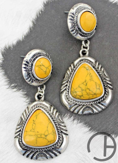 Alvarado Silvertone Framed Mustard Triangle Earrings