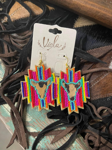 Beaded Bull Rainbow Earrings