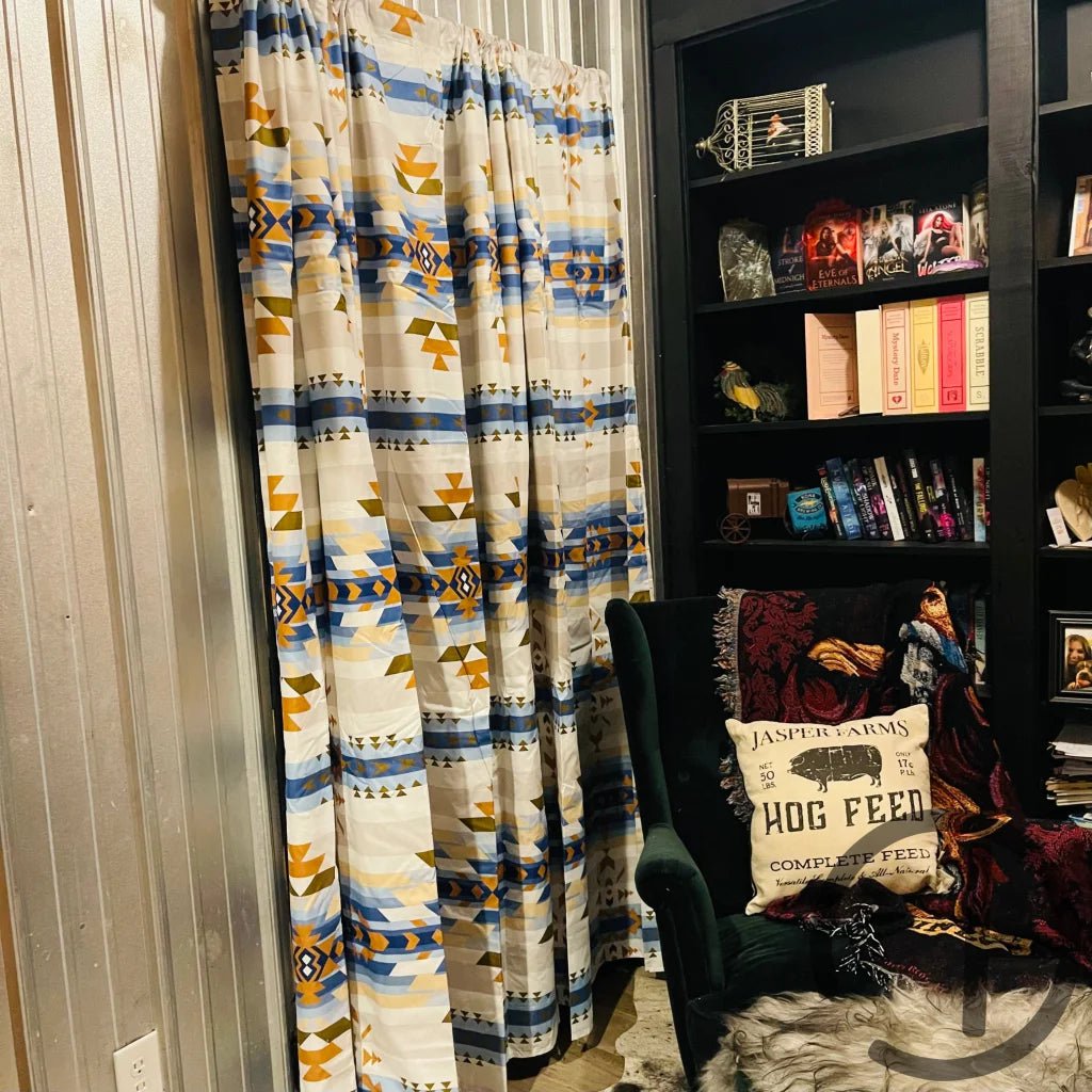 Blue Aztec Curtains 2 Panels