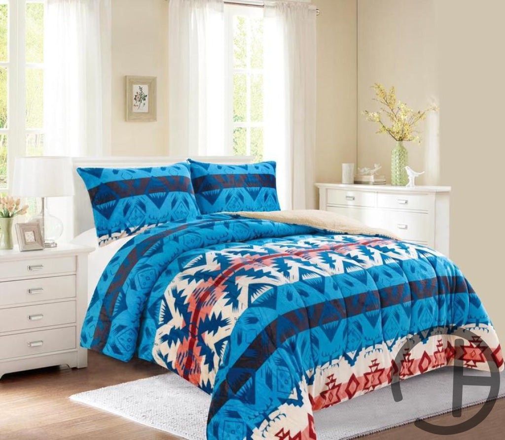 Blue Western 3 Piece Bed Set