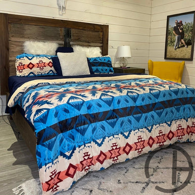 Blue Western 3 Piece Bed Set