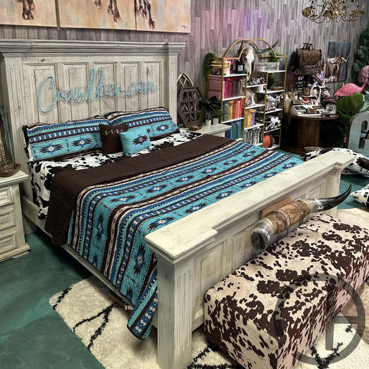 Brown Turquoise Aztec Quilt 5 Piece Bed Set