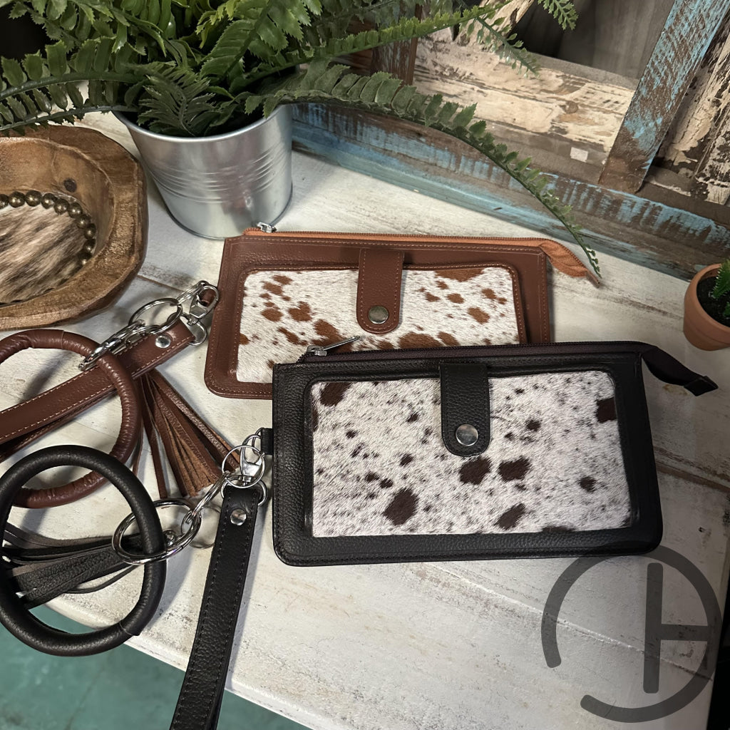 Button Cowhide Wristlet