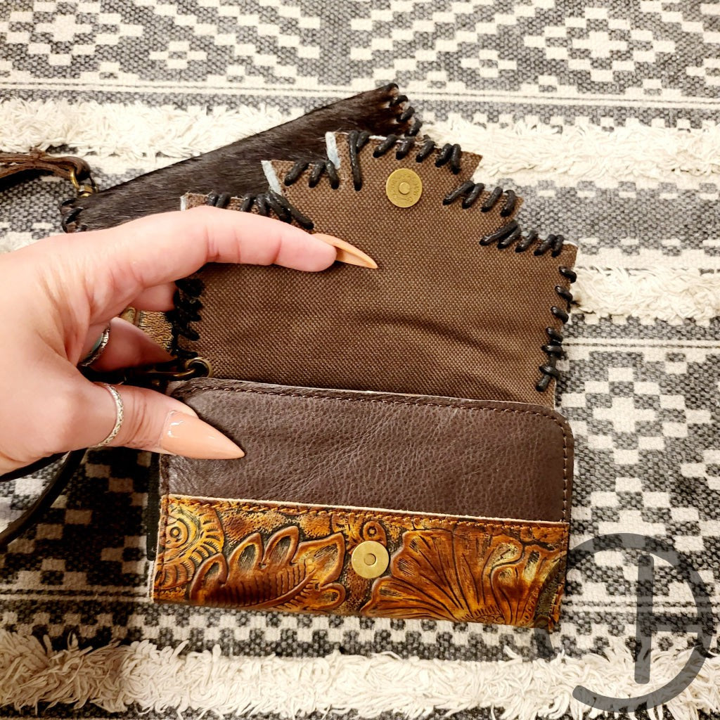 Cowhide Tooled Leather Clutch/wallet