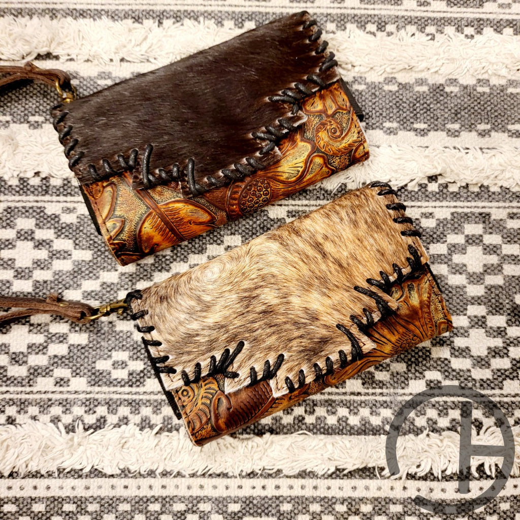 Cowhide Tooled Leather Clutch/wallet