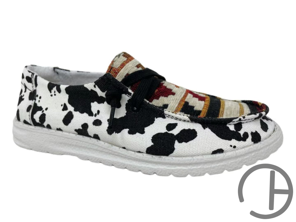 Cow Aztec Slip Ons