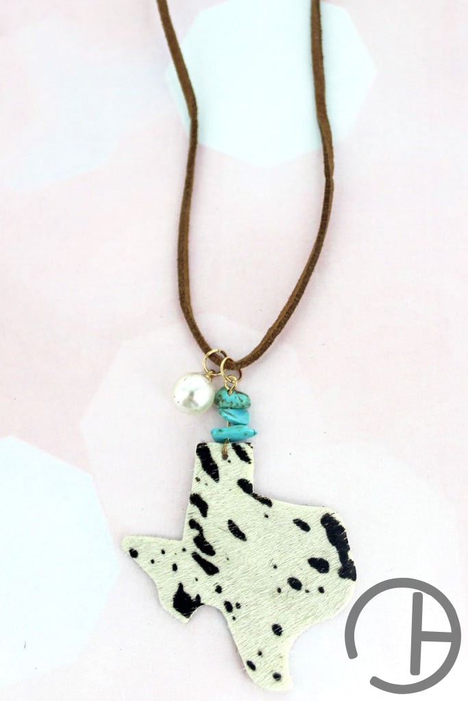 Cow Print Texas Pendant Cord Necklace