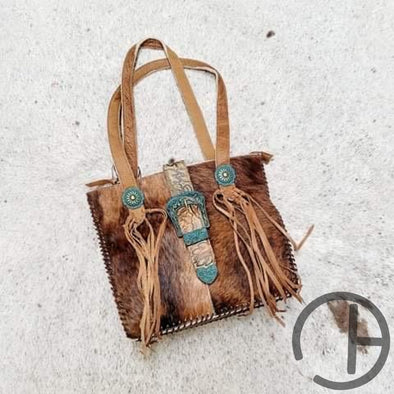 Cow Turquoise Purse In Brown