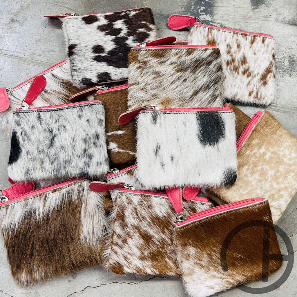 Copy Of Cowhide Coin Pouch Pink Trim