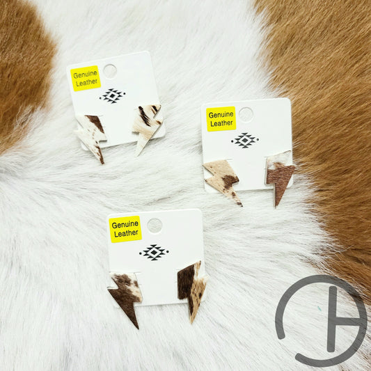 Cowhide Lightning Stud Earrings