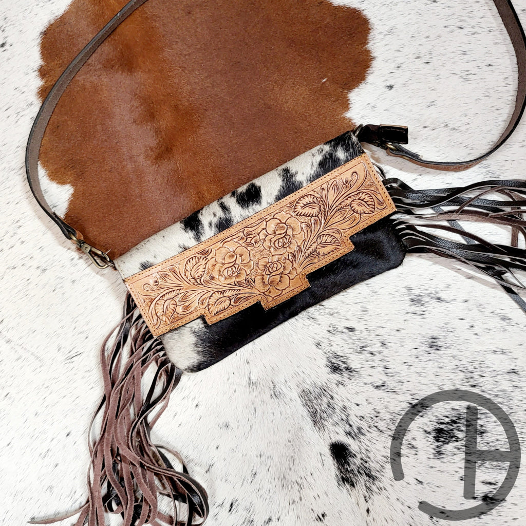 Cowhide Tooled Clutch Crossbody