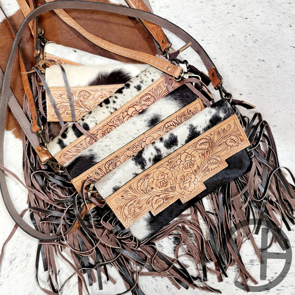 Cowhide Tooled Clutch Crossbody