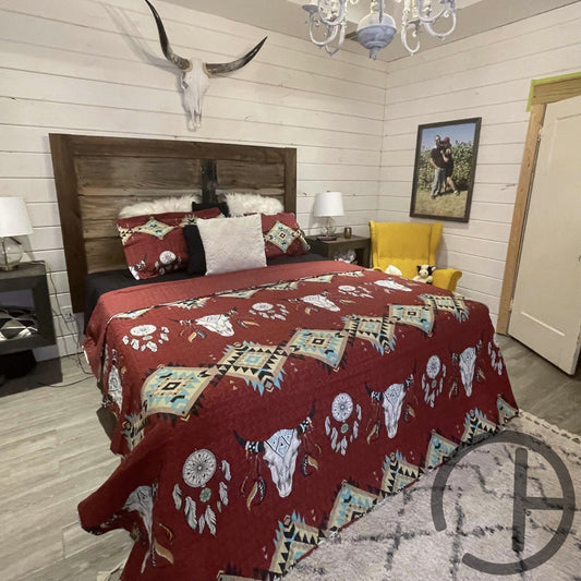 Ruby Steer Skull Quilt 3 Piece Bed Set