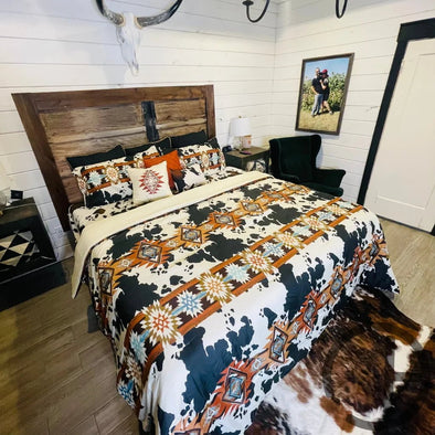 Cream Cow Aztec- 6 Piece Comforter Bedding Set