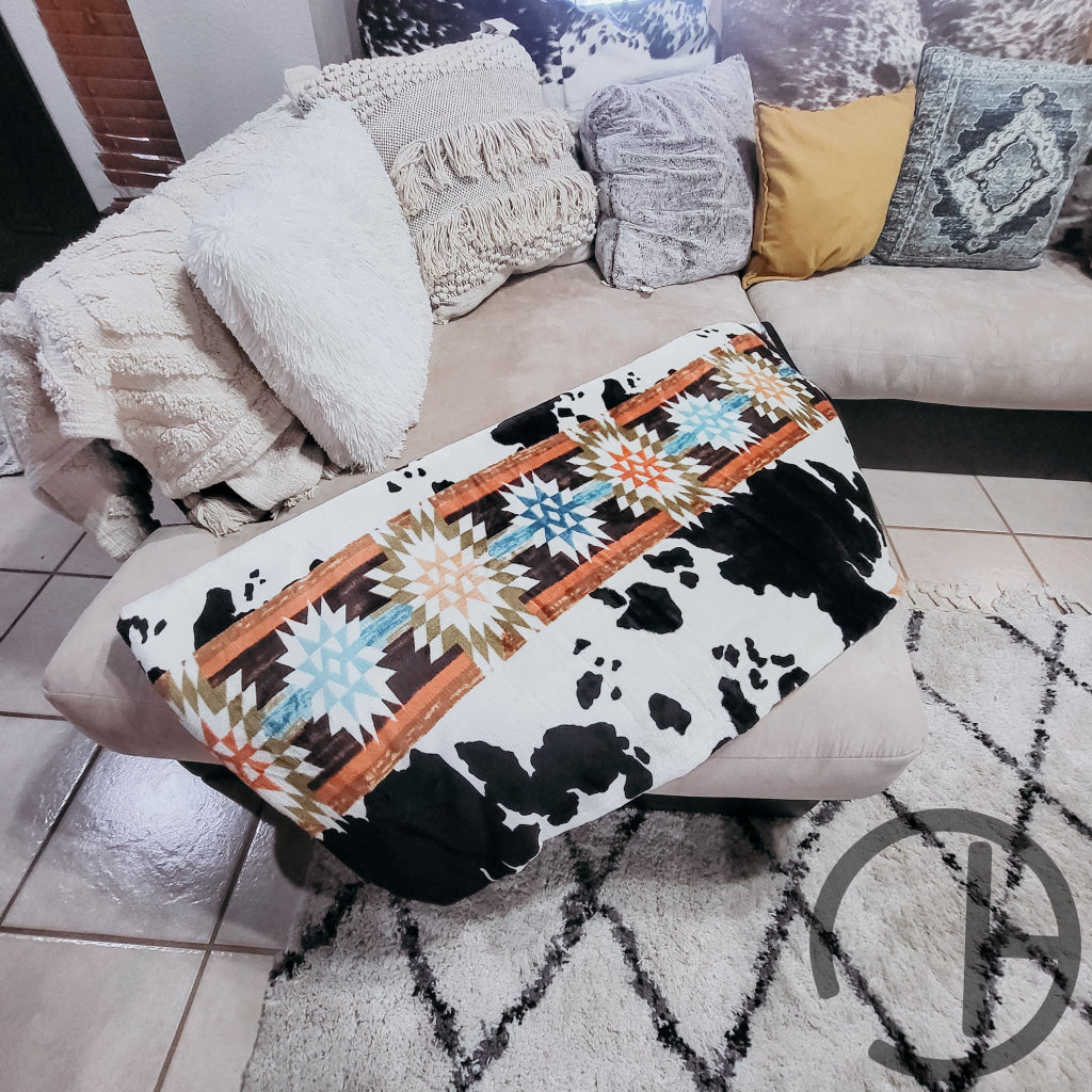 Aztec Cow Throw Blanket