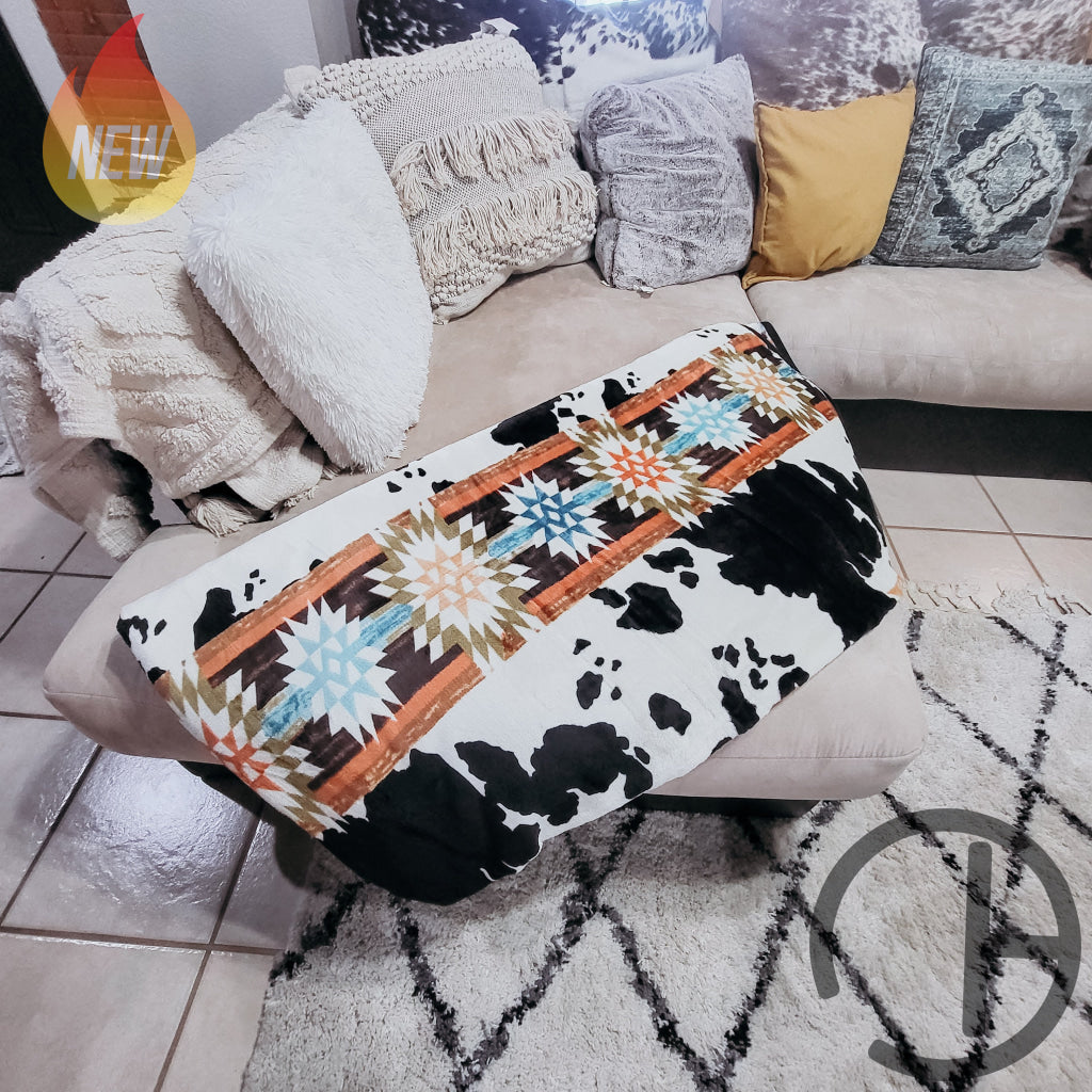 Aztec Cow Throw Blanket