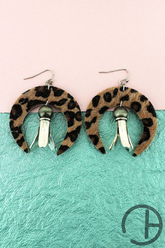 Faux Leopard Naja With Squash Blossom Charm Earrings