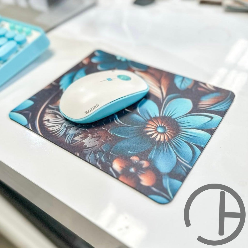 Floral Teal Tooled Mouse Pad