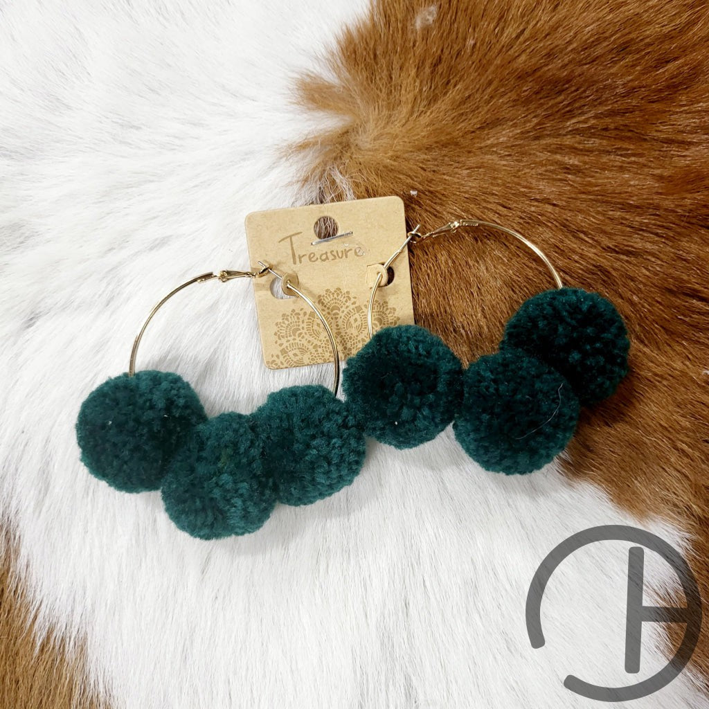 Forest Triple Pompom Hoop Earrings