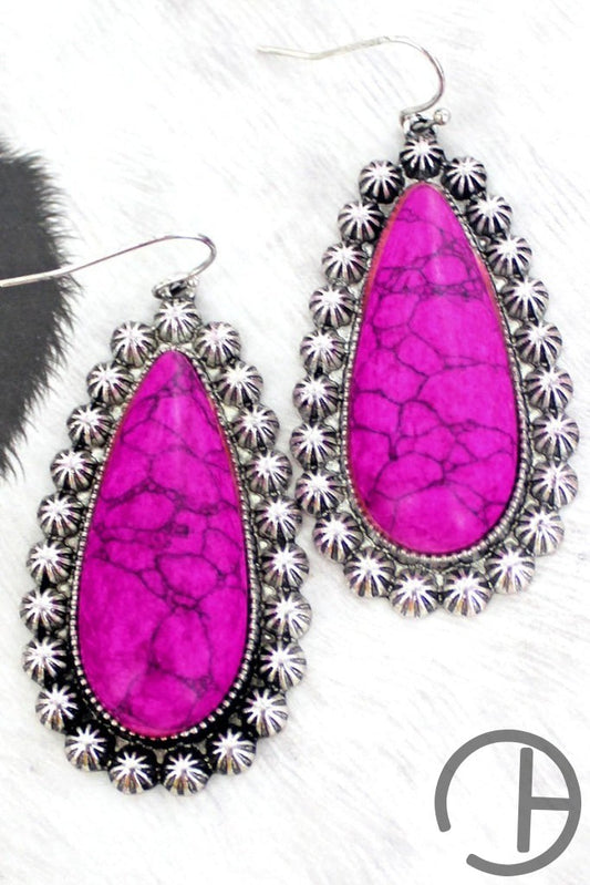 Fuchsia Pink Bellflower Teardrop Earrings