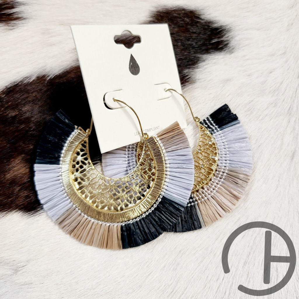 Gold Black Fringe Earrings