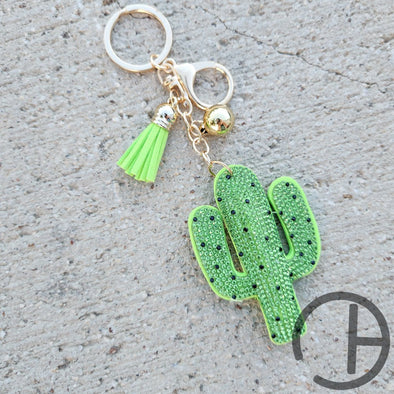 Green Cactus Bling Keychain