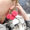 Hot Pink Triple Pompom Hoop Earrings