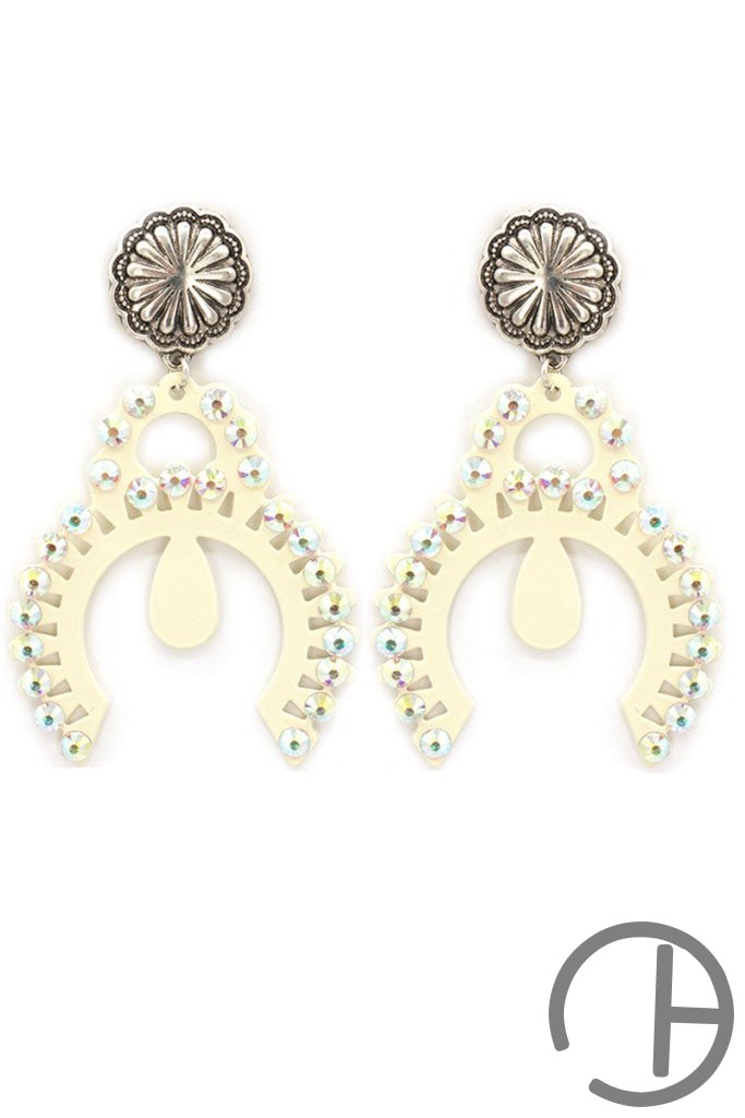 Iridescent Crystal Studded White Naja Earrings