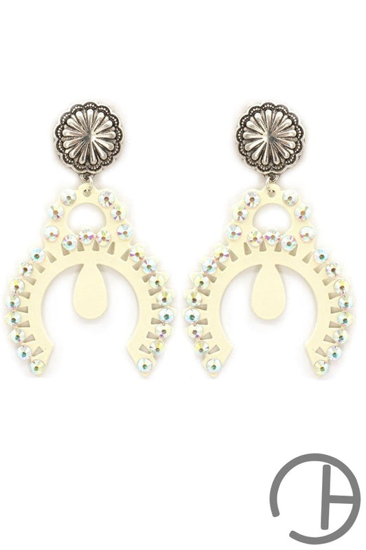 Iridescent Crystal Studded White Naja Earrings