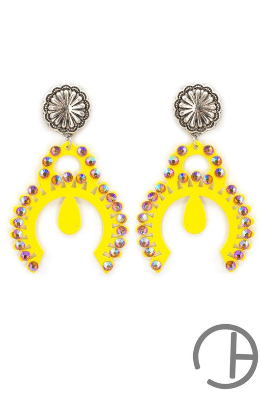 Iridescent Crystal Studded Yellow Naja Earrings