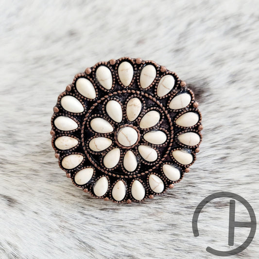 Ivory Round Concho Adjustable Ring
