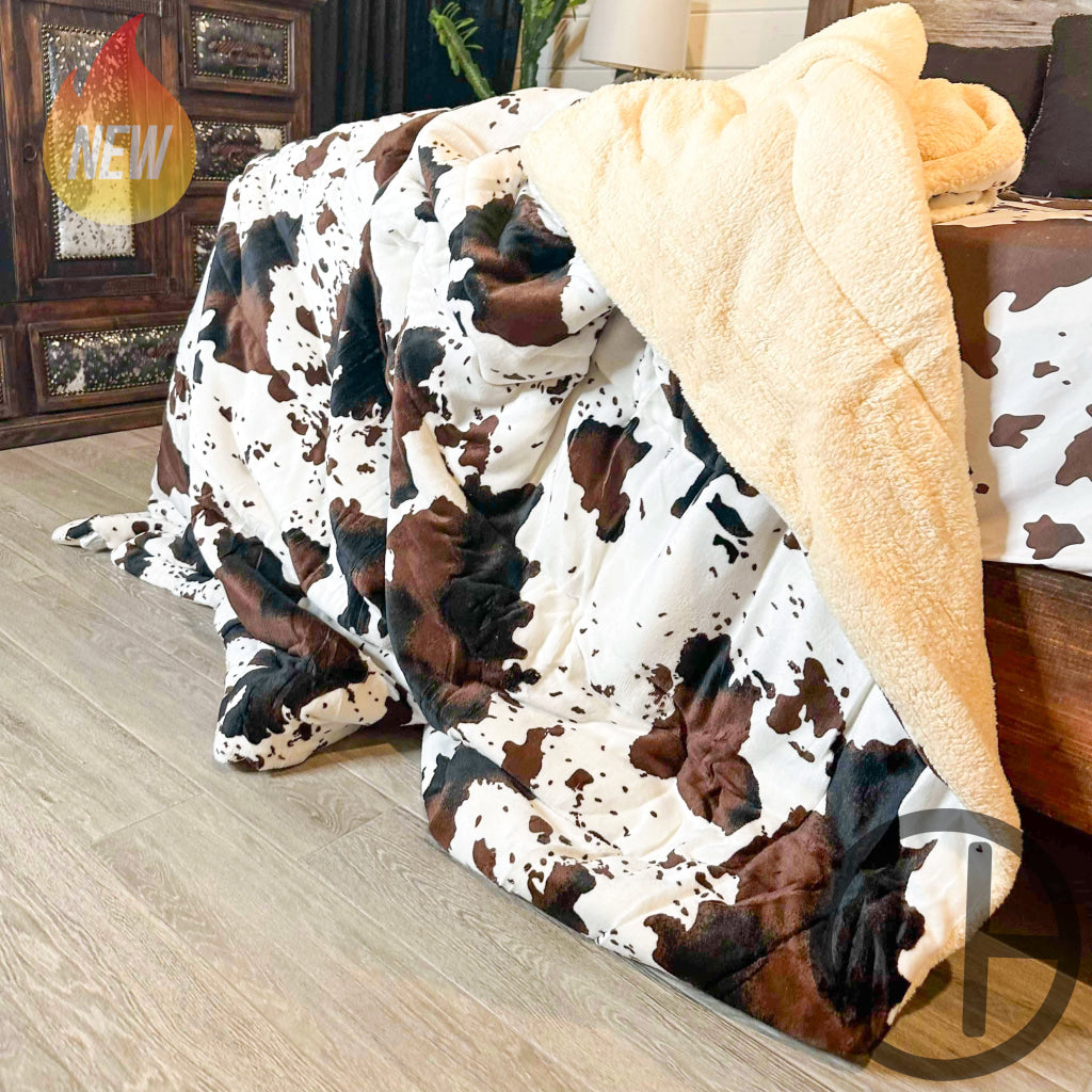 Jumbo Sherpa Multi Moo Blanket Throw - Soft And Cozy 88X90 Inches