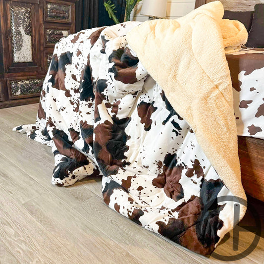 Jumbo Sherpa Multi Moo Blanket Throw - Soft And Cozy 88X90 Inches