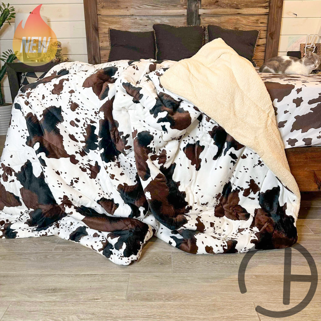 Jumbo Sherpa Multi Moo Blanket Throw - Soft And Cozy 88X90 Inches