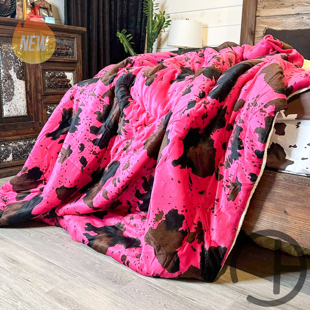 Jumbo Sherpa Pink Moo Blanket Throw - Soft And Cozy 88X90 Inches