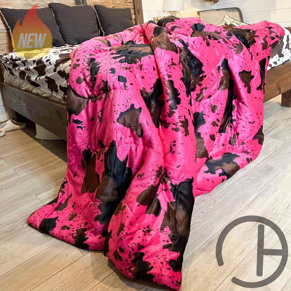 Jumbo Sherpa Pink Moo Blanket Throw - Soft And Cozy 88X90 Inches