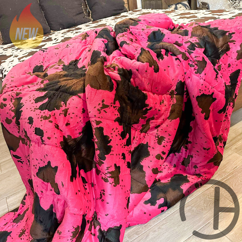 Jumbo Sherpa Pink Moo Blanket Throw - Soft And Cozy 88X90 Inches