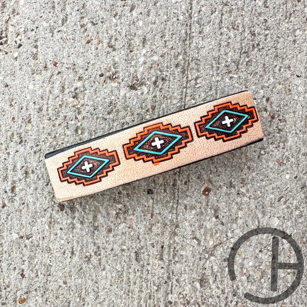 Leather Barrette Hair Clip Orange And Teal