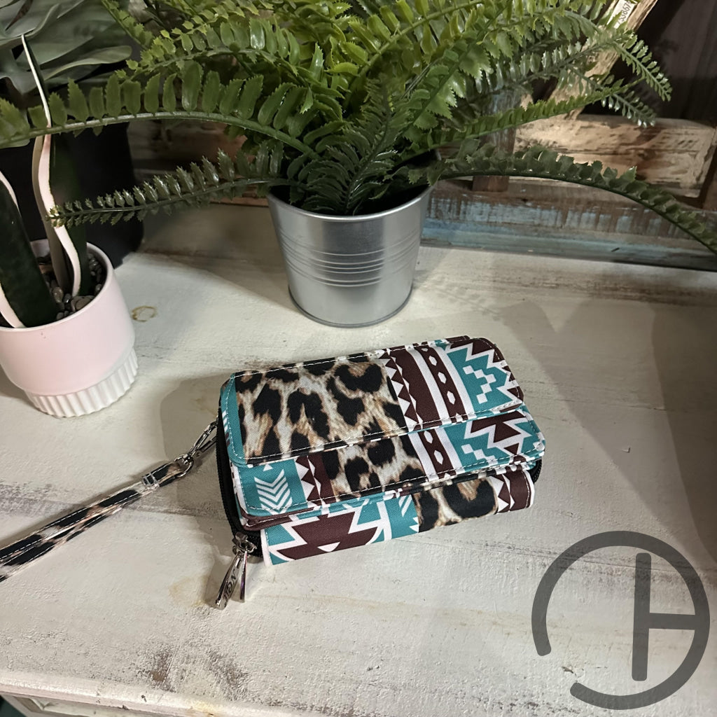 Leopard Aztec Wristlet Wallet