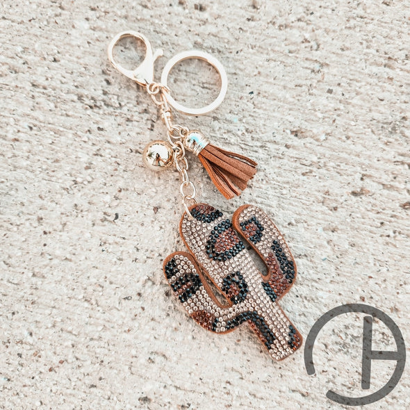 Leopard Cactus Bling Keychain