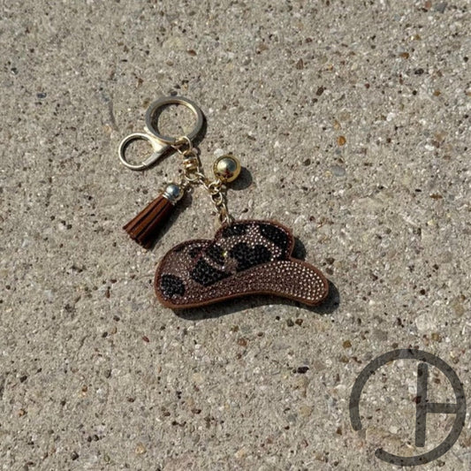 Leopard Print Hat Bling Keychain