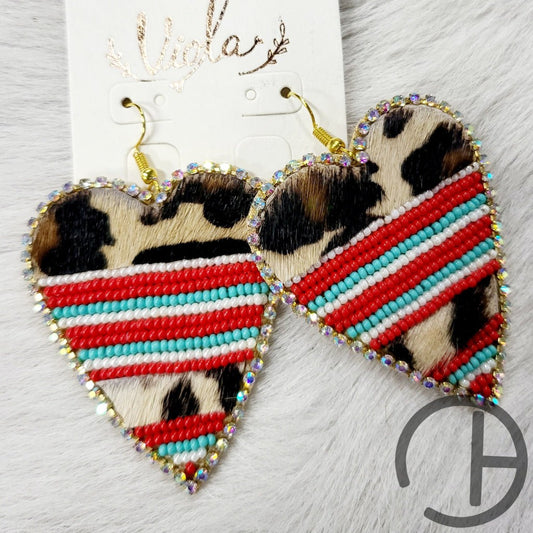 Leopard Stripe Heart Earrings