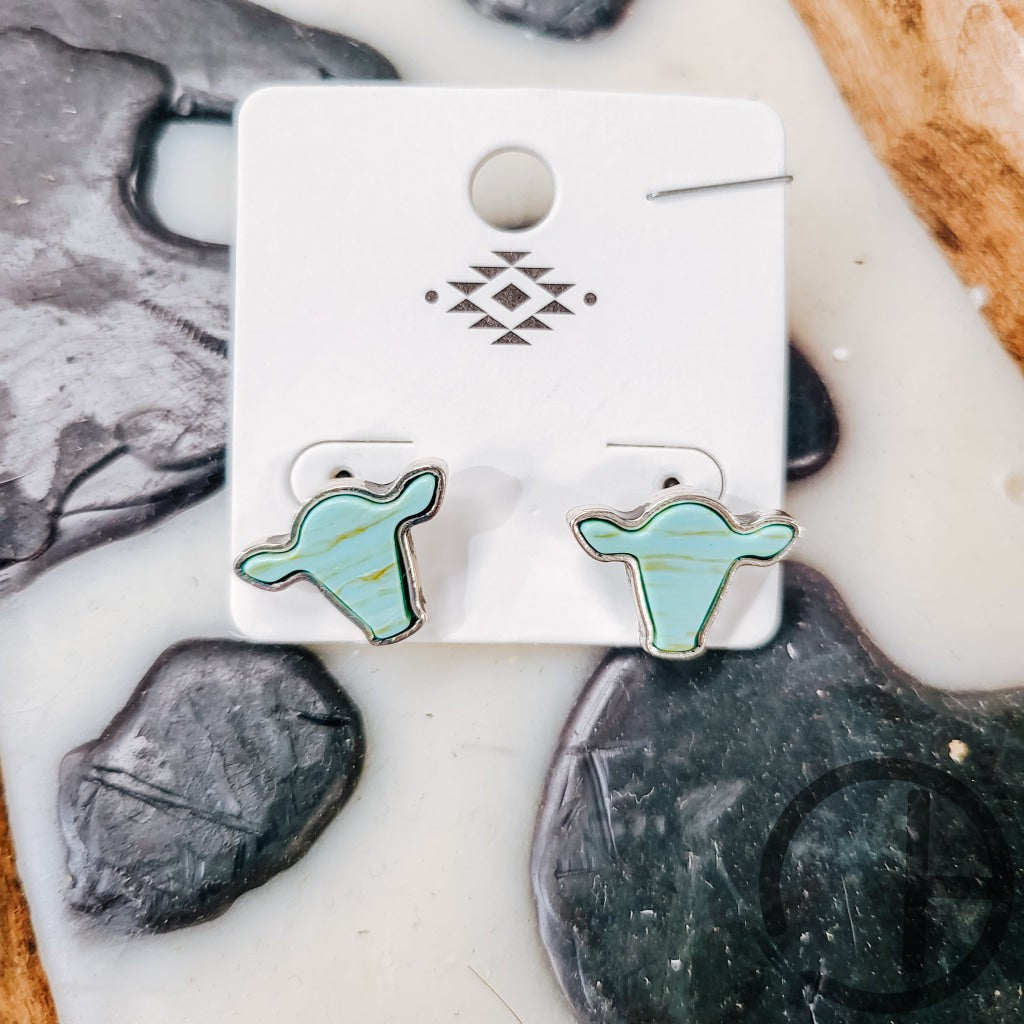 Mini Turq Cow Stud Earrings