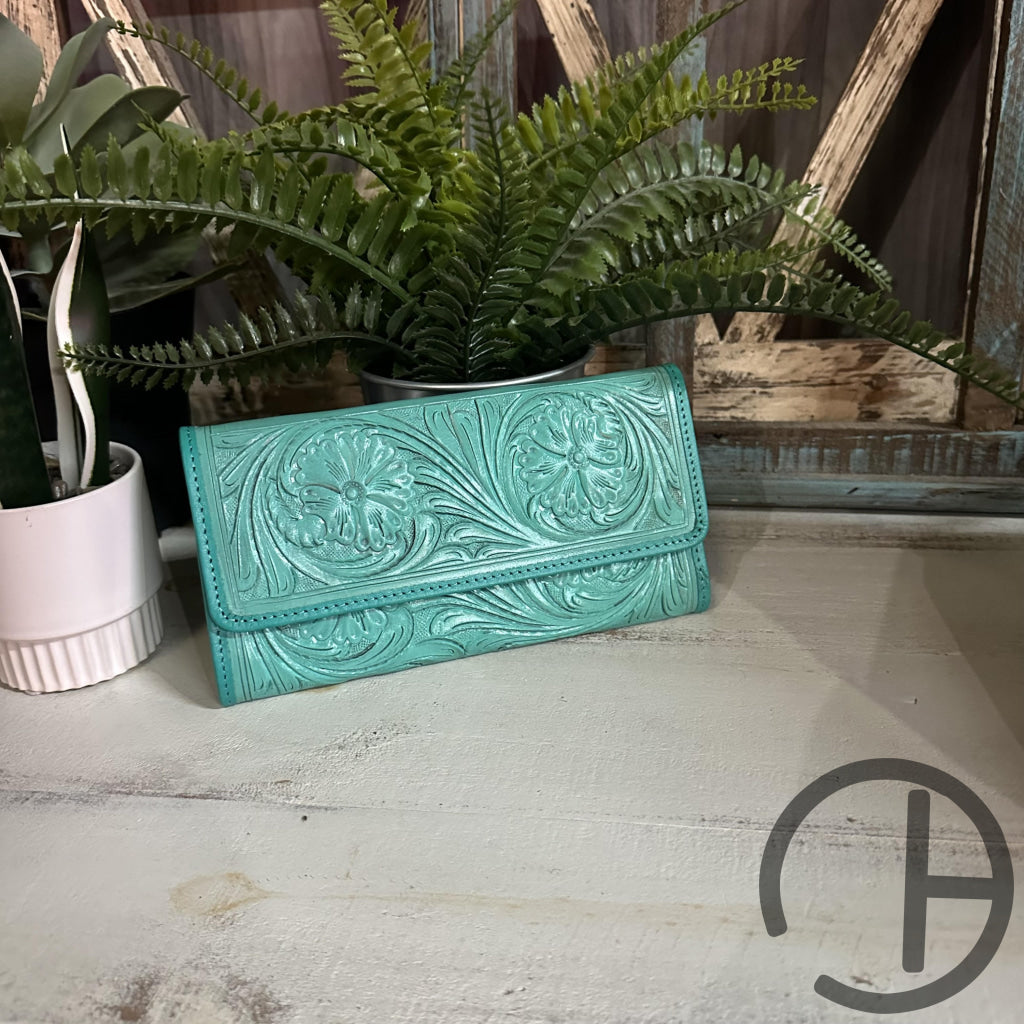 Mint Tooled Leather Bifold Wallet