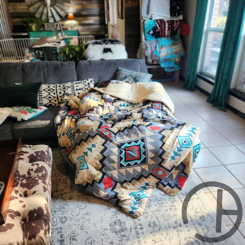 White Navajo 3pc Sherpa Blanket selling