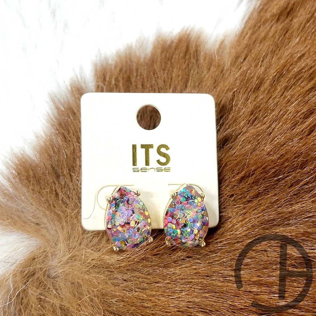 Multi Glitter Teardrop Stud Earrings